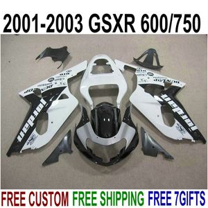 Livraison gratuite kit de carénage pour SUZUKI GSXR600 GSXR750 2001-2003 K1 GSX-R 600/750 01 02 03 ensemble de carénages en plastique blanc noir XA94