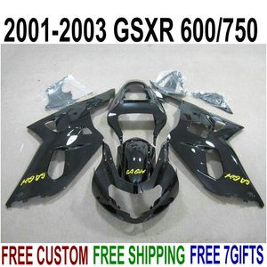 Gratis verzending Fairing Kit voor Suzuki GSXR600 GSXR750 2001-2003 K1 GSX-R 600/750 01 02 03 ALL BLACK PLASTIC BALLINGS SET XA79