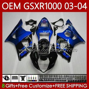 Cuerpo de molde de inyección para SUZUKI GSX-R1000 GSXR 1000 CC GSXR-1000 K 3 2003-2004 Carrocería 67No.77 azul de fábrica K3 1000CC GSXR1000 03 04 GSX R1000 2003 2004 Kit de carenados OEM