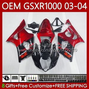 Cuerpos de moldeo por inyección para SUZUKI GSXR-1000 K 3 GSX R1000 GSXR 1000 CC 2003-2004 Carrocería 67No.0 1000CC GSXR1000 K3 03 04 GSX-R1000 2003 2004 Kit de carenado OEM Rojo metálico