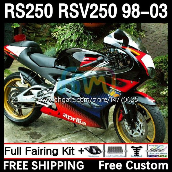 Carenados y cubierta de tanque para Aprilia RSV RS 250 RSV-250 RS-250 RSV250 98-03 4DH.70 RS250 RR RS250R 98 99 00 01 02 03 RSV250RR 1998 1999 2000 2001 2002 2003 Cuerpo negro caliente