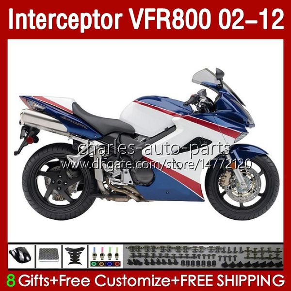 Carenados para HONDA Interceptor VFR800 VFR 800 RR CC 800RR VFR800RR 02 03 04 05 06 07 Cuerpo 129No.84 800CC Blanco azul 2002 2008 2009 2010 2011 2012 VFR-800 02-12 Carrocería