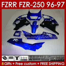 Carénages pour YAMAHA FZRR FZR 250R 250RR FZR 250 R RR FZR250R 1996 1997 Corps 144No.73 FZR-250 FZR250 R RR 96 97 FZR250RR FZR250-R FZR-250R 96-97 Kit de carrosserie bleu stock noir