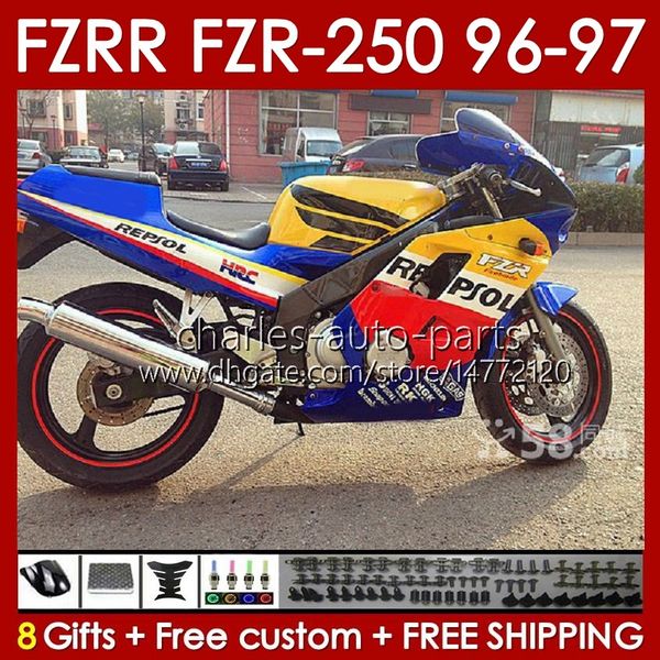 Carénages pour YAMAHA FZRR FZR 250R 250RR FZR 250 R RR FZR250R 1996 1997 Corps 144No.69 FZR-250 FZR250 R RR 96 97 FZR250RR FZR250-R FZR-250R 96-97 Kit de carrosserie bleu respol blk