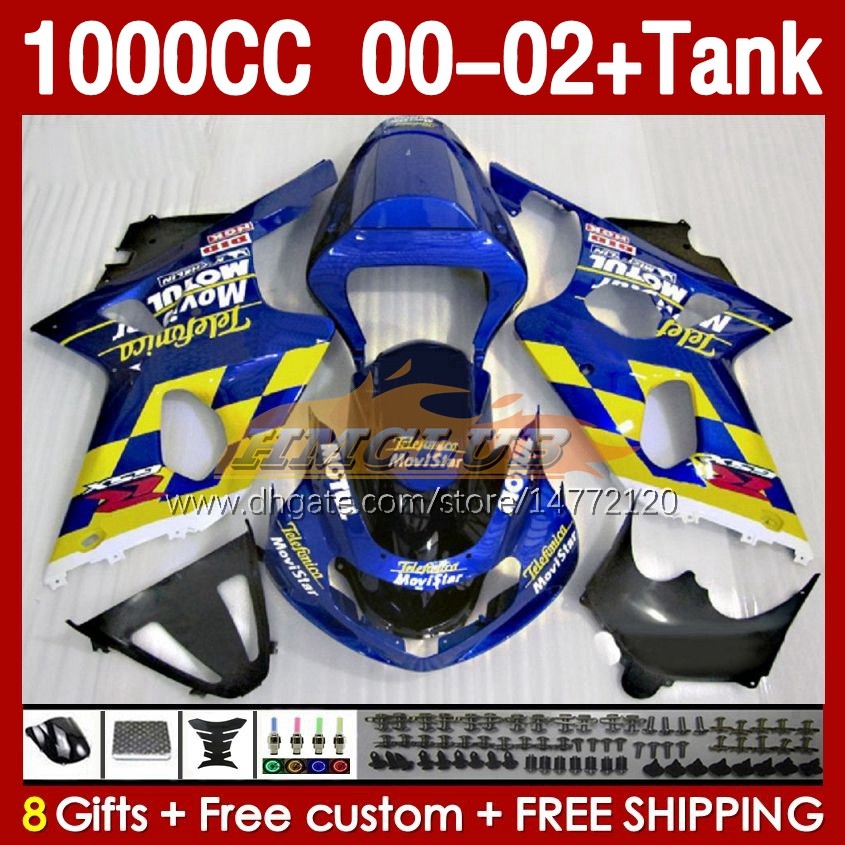 Kairingen glanzende blauwe tank OEM voor Suzuki GSXR 1000 cc K2 GSXR-1000 GSXR1000 2001 2002 2002 Body 155No.62 GSX R1000 1000CC 00-02 GSX-R1000 00 01 02 Injectie Mold Beurs