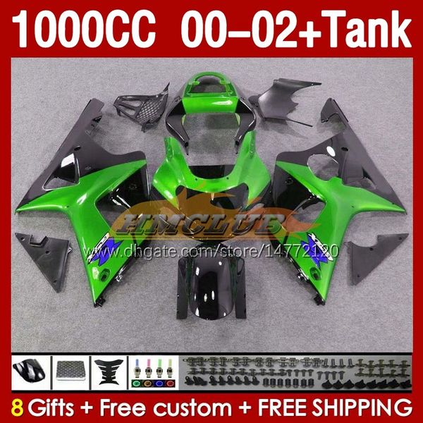 Carenados green blackTank OEM para SUZUKI GSXR 1000 CC K2 GSXR-1000 GSXR1000 2001 2002 2002 Cuerpo 155No.61 GSX R1000 1000CC 00-02 GSX-R1000 00 01 02 Molde de inyección Carenado