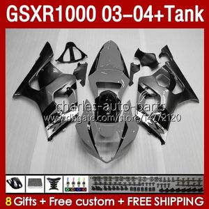 Kairten Gray Silvery Kit Tank voor Suzuki GSXR-1000 K 3 GSXR 1000 CC K3 03-04 Spuitvormlichaam 147No.120 GSX-R1000 1000cc GSXR1000 2003 2004 GSX R1000 03 04 OEM Fairing