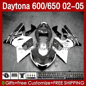 Kit de carénages pour Daytona Blanc noir 650 600 CC 02 03 04 05 Carrosserie 132No.61 Capot Daytona 600 Daytona650 2002 2003 2004 2005 Daytona600 02-05 Corps de moto ABS