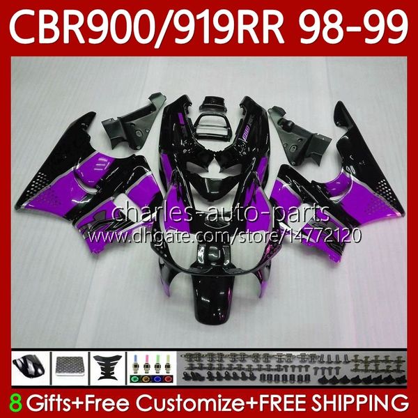 Kit de carenados para HONDA CBR 919RR 900RR 900CC 919CC CBR919 CBR900 RR CBR919RR 98 99 Cuerpo 127No.68 CBR Purple blk 900 919 RR CC 1998 1999 CBR900RR 1998-1999 OEM Carrocería