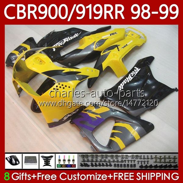 Kit de carenados para HONDA CBR 919RR 900RR 900CC 919CC CBR919 CBR900 RR Amarillo negro CBR919RR 98 99 Cuerpo 127No.85 CBR 900 919 RR CC 1998 1999 CBR900RR 1998-1999 Carrocería OEM