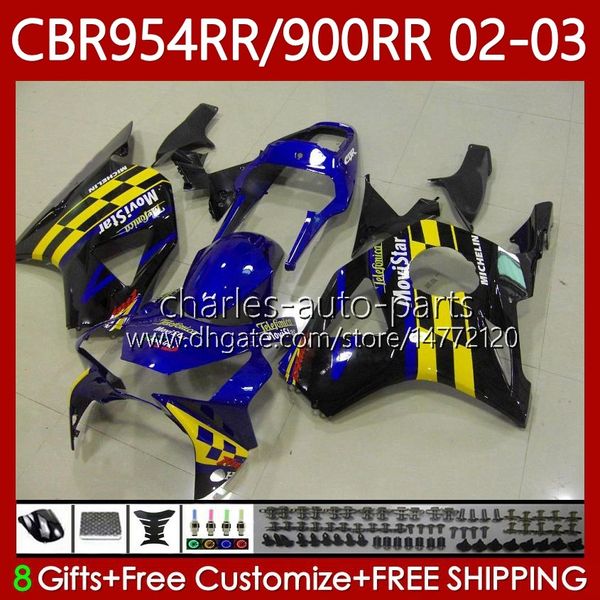 Kit de carénage pour HONDA CBR954 CBR900 Noir jaune RR CBR 900 954 RR CC CBR954RR 02 03 Carrosserie 61No.86 CBR 954RR 900RR 900CC 2002 2003 CBR954-RR CBR900RR 02-03 Corps OEM