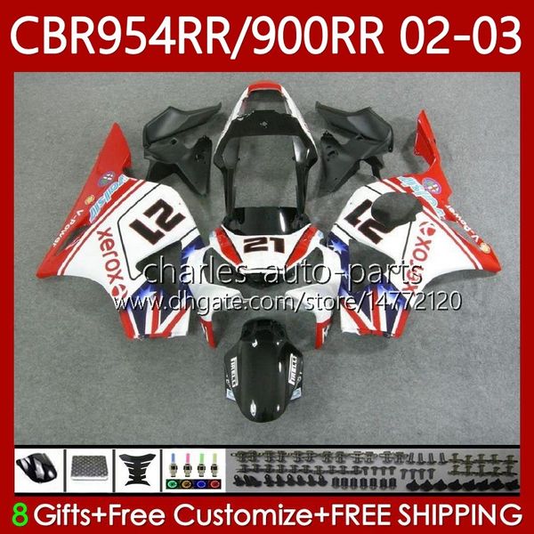 Kit de carenados para HONDA CBR954 CBR900 RR CBR 900 954 RR CC Negro rojo blanco CBR954RR 02 03 Carrocería 61No.95 CBR 954RR 900RR 900CC 2002 2003 CBR954-RR CBR900RR 02-03 Cuerpo OEM