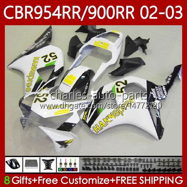 Kit de carénages pour HONDA CBR954 CBR900 RR CBR 900 954 RR CC CBR954RR 02 03 Carrosserie 61No.90 CBR 954RR 900RR 900CC HANNSpree 2002 2003 CBR954-RR CBR900RR 02-03 Corps OEM