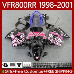 Kit de carénage pour Honda Interceptor VFR800RR VFR 800RR 800 cc RR Rose Noir VFR800 98 99 00 01 Corps 128NO.51 800CC VFR-800 RR 1998 1999 2000 2001 VFR800R 98-01 Bodywork