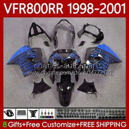 Kit de carenados para HONDA Interceptor VFR800RR VFR 800RR 800 CC RR VFR800 98 99 00 01 Carrocería 128No.40 800CC VFR-800 RR 1998 1999 2000 2001 VFR800R 98-01 Carrocería Blue Flames