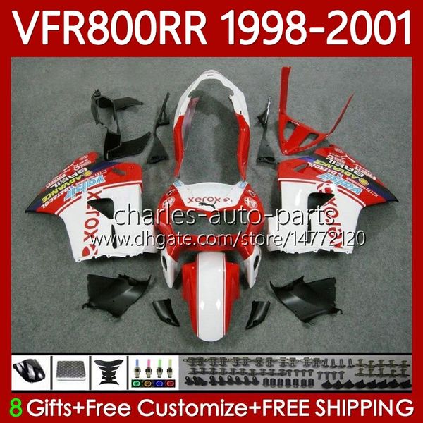 Kit de carenados para HONDA Interceptor VFR800RR VFR 800RR 800 CC RR VFR800 98 99 00 01 Cuerpo 128No.49 800CC VFR-800 RR Rojo blanco 1998 1999 2000 2001 VFR800R 98-01 Carrocería