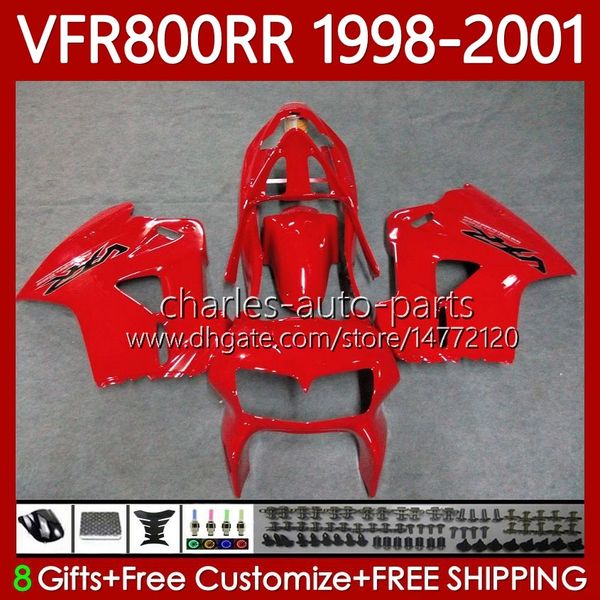 Kit de carenados para HONDA Interceptor VFR800RR VFR 800RR 800 CC RR VFR800 98 99 00 01 Carrocería Rojo brillante 128No.55 800CC VFR-800 RR 1998 1999 2000 2001 VFR800R 98-01 Carrocería