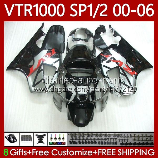 Kit de carenados para HONDA VTR1000 RC51 2000 2001 2002 2003 2004 2005 2006 Cuerpo 123No.102 RTV1000 VTR 1000 Negro plata SP1 SP2 2000-2006 VTR-1000 00 01 02 03 04 05 06 Carrocería