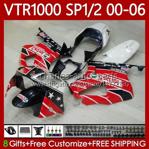 Kit de carénages pour HONDA VTR1000 RC51 2000 2001 2002 2003 2004 2005 2006 Corps 123No.112 RTV1000 VTR 1000 SP1 SP2 2000-2006 VTR-1000 00 01 02 03 04 05 06 Carrosserie Rouge noir