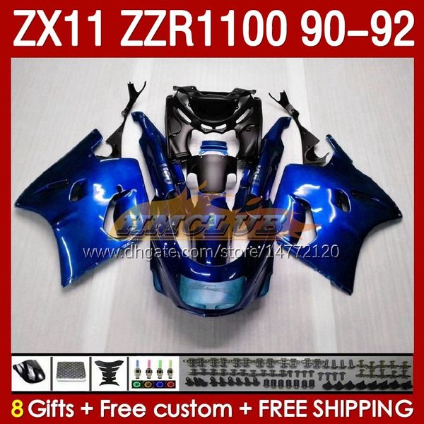 Kit de carénages pour KAWASAKI NINJA ZX 11 R 11R ZX-11 R ZZR1100 ZZR 1100 CC Corps 164No.20 ZX11 R 90-92 ZX-11R ZZR-1100 ZX11R 90 91 92 1990 1991 1992 ABS Carénage complet Bleu métallisé