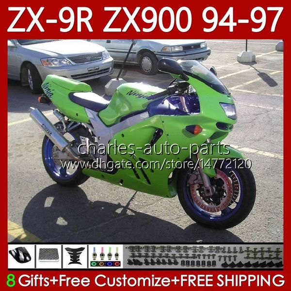 Kit de carénages pour KAWASAKI NINJA ZX-9R ZX 9R 9 Stock Vert R 900 CC ZX9 R ZX9R 94 95 96 97 Carrosserie 100No.70 ZX900 900CC ZX-900 1994 1995 1996 1997 ZX900C 94-97 OEM MOTO Body