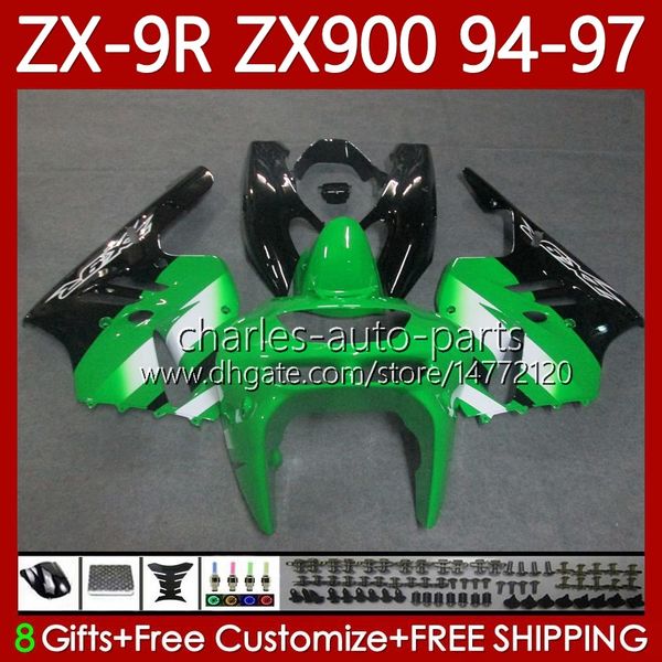 Kit de carenados para KAWASAKI NINJA ZX-9R ZX 9R 9 R 900 CC ZX9 R ZX9R 94 95 96 97 Carrocería 100No.79 ZX900 900CC ZX-900 1994 1995 1996 1997 ZX900C 94-97 OEM Verde negro MOTO Body