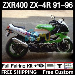 Kit de carénages pour KAWASAKI NINJA ZX4R 400CC ZXR-400 1991 1992 1993 94 95 96 Corps 12DH.68 ZXR 400 CC ZX-4R ZX 4R Capot ZXR400 91 92 93 1994 1995 1996 Carrosserie vert blanc