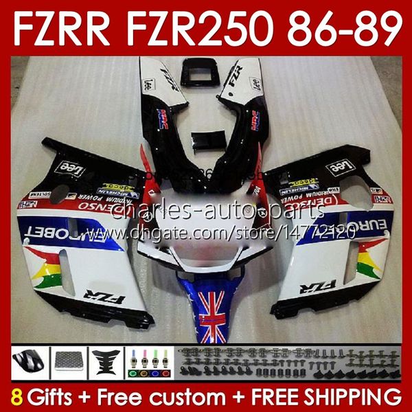 Kit de carénages pour YAMAHA FZR250R FZR250 FZR 250 R RR 86 87 88 89 FZR-250 Corps 142No.76 FZR250RR 86-89 FZRR FZR 250R 250RR FZR-250R 1986 1987 1988 1989 Carrosserie blanc d'usine