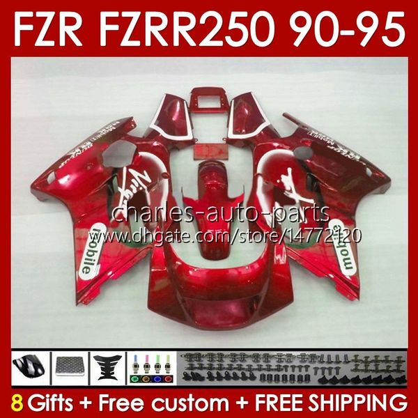 Kit de carénages pour YAMAHA FZRR FZR 250R 250RR FZR 250 FZR250R 143No.94 FZR-250 FZR250 R RR 1990 1991 1992 1993 1994 1995 FZR250RR FZR-250R 90 91 92 93 94 95 Corps métal rouge