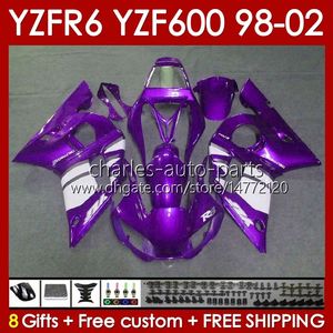 Kit de carénages pour YAMAHA YZF 600 CC YZF-600 YZF R6 R 6 98-02 Corps 145No.167 YZF600 600CC Capot YZF-R6 1998 1999 2000 2001 2002 YZFR6 98 99 00 01 02 Carrosserie OEM violet brillant