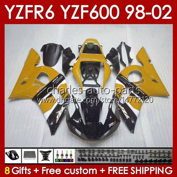 Kit de carénage pour Yamaha YZF 600 CC YZF-600 YZF R6 R 6 98-02 Corps 145No.150 YZF600 600CC Cowling YZF-R6 1998 1999 2000 2001 2002 YZFR6 98 99 00 01 02 Carrosserie OEM jaune brillant