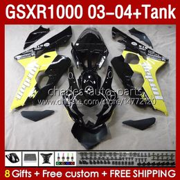 Kit de carenado Tanque para SUZUKI GSXR-1000 K 3 GSXR 1000 CC K3 03-04 Molde de inyección Cuerpo 147No.110 GSX-R1000 1000CC GSXR1000 2003 2004 GSX R1000 03 04 OEM Carenado amarillo stock