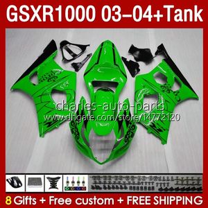 Koningskittank voor Suzuki GSXR-1000 K 3 GSXR 1000 CC K3 03-04 Spuitvorm Body 147no.126 GSX-R1000 1000cc GSXR1000 2003 2004 GSX R1000 03 04 OEM Fairing Green Stock