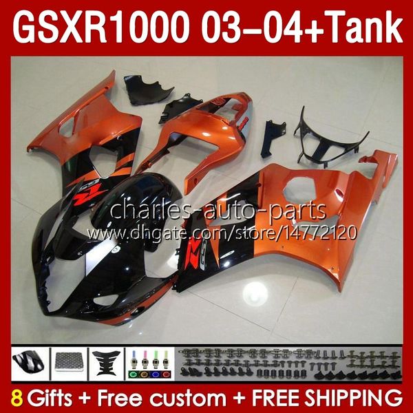 Carénages Kit Réservoir Pour SUZUKI GSXR-1000 K 3 GSXR 1000 CC K3 03-04 Injection orange brillant moule Corps 147No.106 GSX-R1000 1000CC GSXR1000 2003 2004 GSX R1000 03 04 Carénage OEM