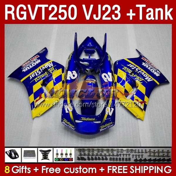 Carénages Movistar Blue Kit Réservoir Pour SUZUKI RGV250 SAPC VJ23 RGVT250 RGV-250CC 97 98 Carrosserie 161No.7 RGVT-250 RGV-250 Panneau RGVT RGV 250 CC 250CC 1997 1998 Carénage ABS