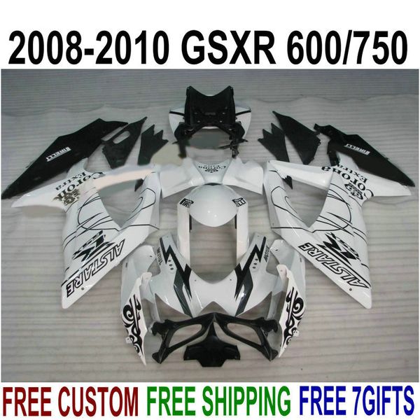 Juego de carenados de envío gratis para SUZUKI GSXR750 GSXR600 2008-2010 K8 K9 blanco negro Corona kit de carenado de plástico GSXR600/750 08 09 10 R51P