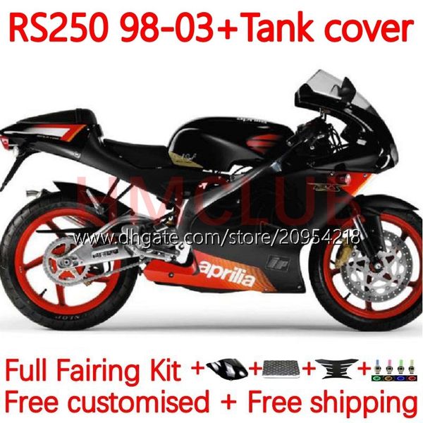 Carenados + cubierta de tanque para Aprilia RSV250RR RS-250 RSV250 RS RSV 250 RSV-250 98-03 159No.34 RS250 RR 1998 1999 2000 2001 2002 2003 RS250R 98 99 00 01 02 03 Bodys negro brillante