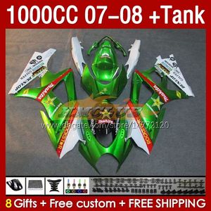 Tank Fairings For Suzuki GSXR 1000 CC K7 GSXR-1000 GSXR1000 07 08 Bodys 158No.44 1000cc GSX R1000 2007 2008 Bodywork GSX-R1000 2007-2008 Kit de carénage complet Green Light Green