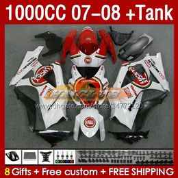 Tanque de carenados para SUZUKI GSXR1000 GSXR 1000 CC K7 GSX-R1000 2007-2008 Bodys 158No.13 1000CC GSXR-1000 07 08 Carrocería GSX R1000 2007 2008 Kit de carenado completo lucky red blk