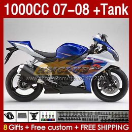 Tank Fairings pour Suzuki GSXR1000 GSXR 1000 CC K7 GSX-R1000 2007-2008 Bodys 158No.137 1000cc GSXR-1000 07 08 Bodywork GSX R1000 2007 2008 Kit de carénage complet Blue Factory Blue Factory