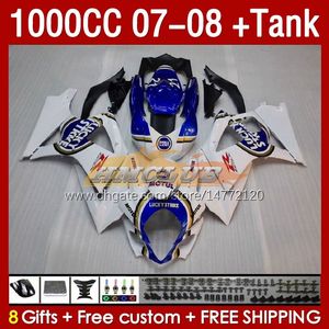 Koningentank voor Suzuki GSXR1000 GSXR 1000 CC K7 GSX-R1000 2007-2008 BODYS 158NO.3 1000cc GSXR-1000 07 08 Bodywerk GSX R1000 2007 2008 Lucky Blue Lucky Blue Lucky Blue Blauw