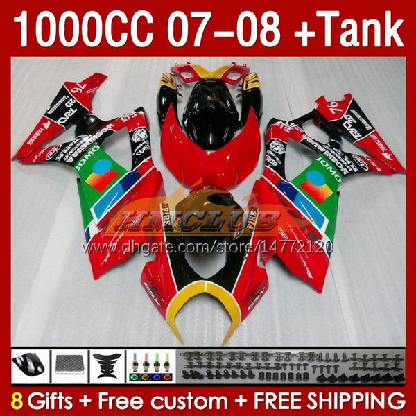 Tank Fairings pour Suzuki GSXR1000 GSXR 1000 CC K7 GSX-R1000 2007-2008 Bodys 158No.4 1000cc GSXR-1000 07 08 Bodywork GSX R1000 2007 2008 Kit de car￩nage complet Red Jomo Stock