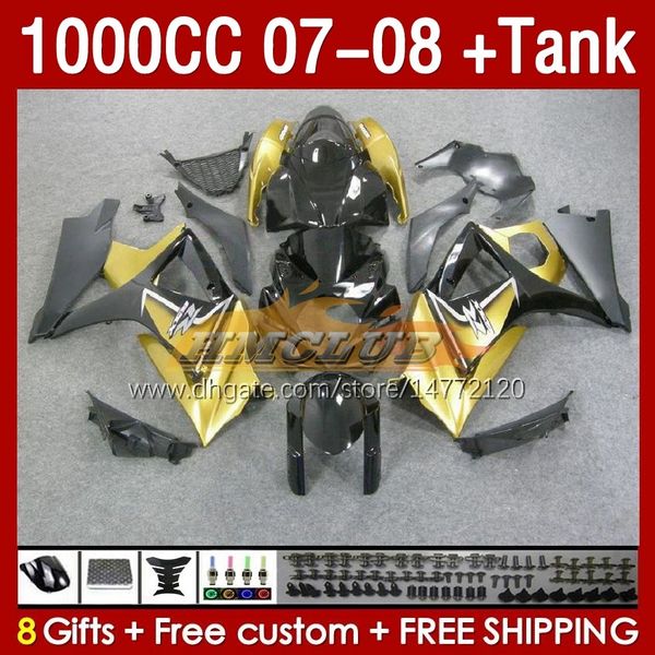 Tanque de carenados para SUZUKI GSXR1000 GSXR 1000 CC K7 GSX-R1000 2007-2008 Bodys 158No.06 1000CC GSXR-1000 07 08 Carrocería GSX R1000 2007 2008 Kit completo de carenado dorado brillante