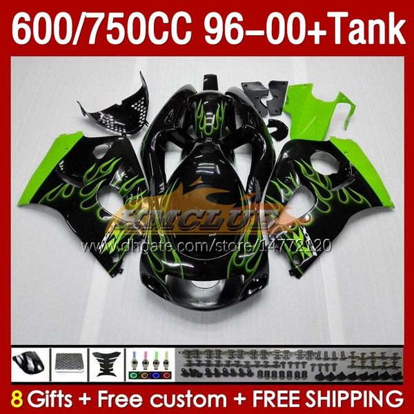 Tanque de carenados para SUZUKI SRAD GSXR 600 750 CC GSXR600 96 97 98 99 00 Cuerpo 156No.4 GSXR750 600CC GSXR-600 1996 1997 1998 1999 2000 GSX-R750 750CC 96-00 Carenado llamas verdes