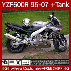 Verkleinings + tank voor Yamaha YZF600R Thundercat Stock Silver YZF 600R 600 R 96 97 98 99 00 01 02 07 Body 86NO.131 YZF-600R 1996 2003 2004 2005 2006 2007 YZF600-R 96-07 Carrosserie