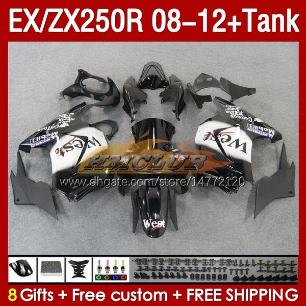 Tanque de carenados OEM para KAWASAKI NINJA ZX250R EX250R 08 09 10 11 12 ZX250 EX250 R 163No.73 ZX-250R 2008 2009 2010 2011 2012 EX ZX 250R 08-12 Carenado de inyección negro oeste negro