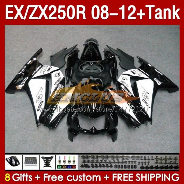 Carenados Tanque OEM para KAWASAKI NINJA ZX250R EX250R 08 09 10 11 12 ZX250 EX250 R 163No.54 ZX-250R 2008 2009 2010 2011 2012 EX ZX 250R 08-12 Inyección Carenado blanco brillante