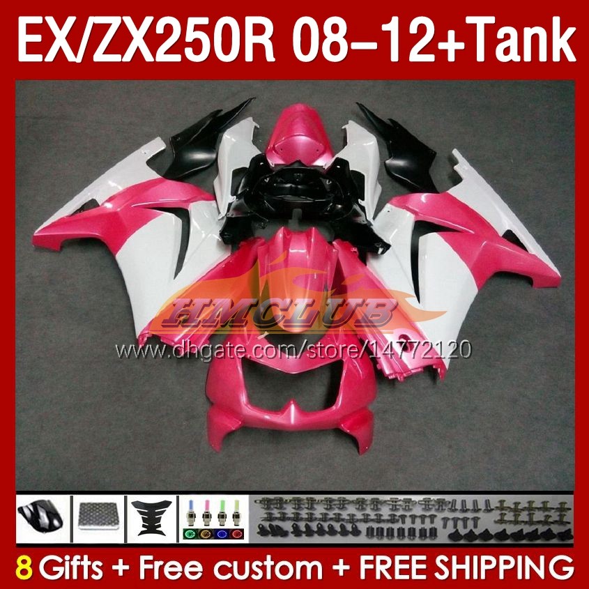 Caides de tanque OEM para Kawasaki Ninja ZX250R EX250R 08 09 10 11 12 ZX250 EX250 R 163NO.53 ZX-250R 2008 2009 2010 2011 2012 EX ZX 250R 08-12 CARINGA DE INYECCIￓN Pink White Blk