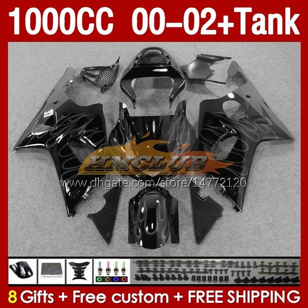 Carenados Tanque OEM Para SUZUKI llamas grises GSXR 1000 CC K2 GSXR-1000 GSXR1000 2001 2002 2002 Cuerpo 155No.74 GSX R1000 1000CC 00-02 GSX-R1000 00 01 02 Molde de inyección Carenado