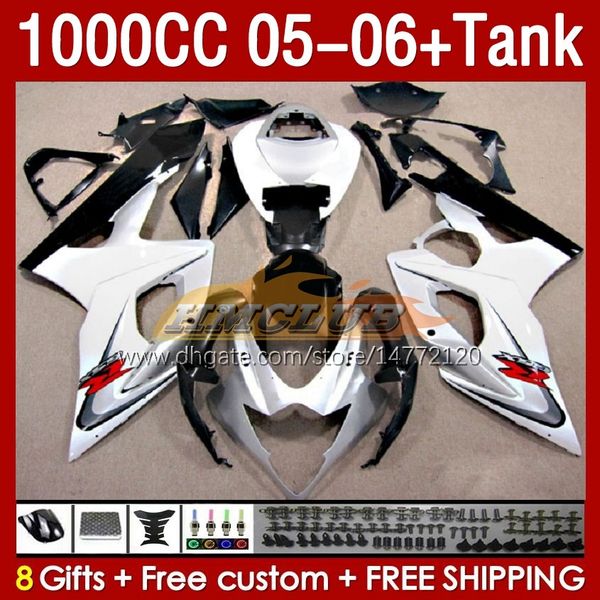 Tanque de carenados OEM para SUZUKI GSX-R1000 GSXR 1000 CC K5 GSXR1000 2005 2006 Cuerpo blanco brillante 157No.70 GSXR-1000 GSX R1000 2005-2006 1000CC 05 06 Carenado de molde de inyección